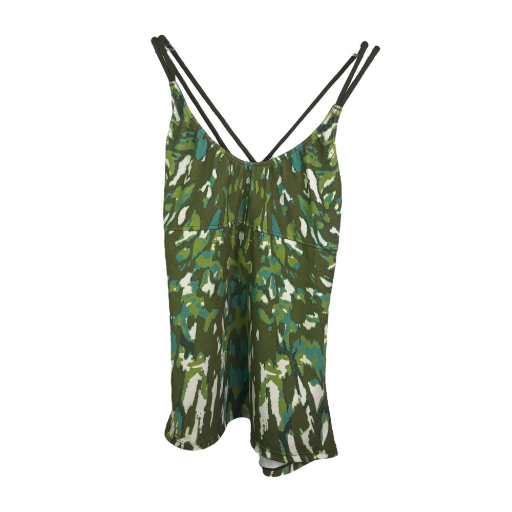 Prana Women'sTank Top Green Camouflage Strappy Shelf Bra Sleeve Racerback‎ Sz S